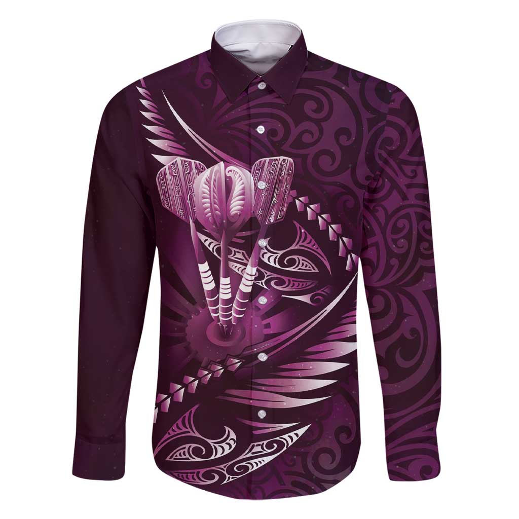 Personalised All Pink New Zealand Darts Family Matching Short Sleeve Bodycon Dress and Hawaiian Shirt Aoteroa Fern Maori Galaxy Style