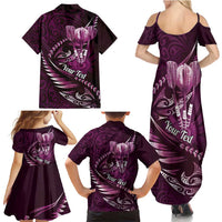 Personalised All Pink New Zealand Darts Family Matching Summer Maxi Dress and Hawaiian Shirt Aoteroa Fern Maori Galaxy Style