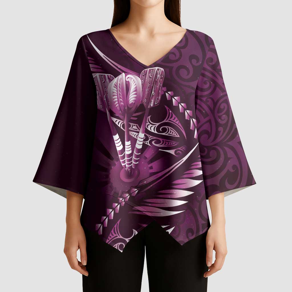 Personalised All Pink New Zealand Darts Kimono Sleeve Blouse Aoteroa Fern Maori Galaxy Style - Polynesian Pride