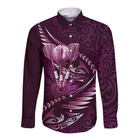 Personalised All Pink New Zealand Darts Long Sleeve Button Shirt Aoteroa Fern Maori Galaxy Style