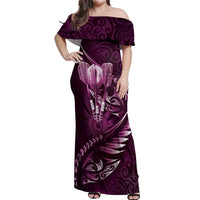 Personalised All Pink New Zealand Darts Off Shoulder Maxi Dress Aoteroa Fern Maori Galaxy Style