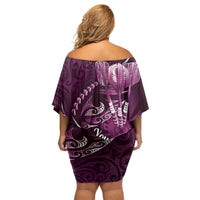 Personalised All Pink New Zealand Darts Off Shoulder Short Dress Aoteroa Fern Maori Galaxy Style