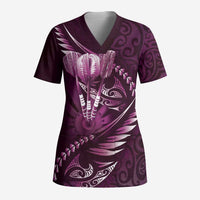Personalised All Pink New Zealand Darts Scrub Top Aoteroa Fern Maori Galaxy Style - Polynesian Pride