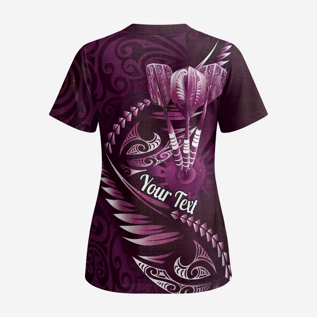 Personalised All Pink New Zealand Darts Scrub Top Aoteroa Fern Maori Galaxy Style - Polynesian Pride