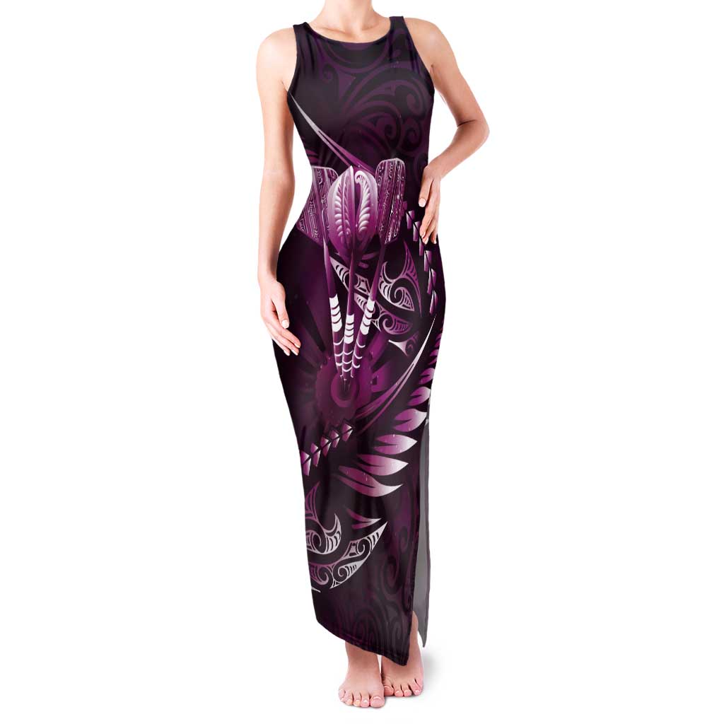 Personalised All Pink New Zealand Darts Tank Maxi Dress Aoteroa Fern Maori Galaxy Style