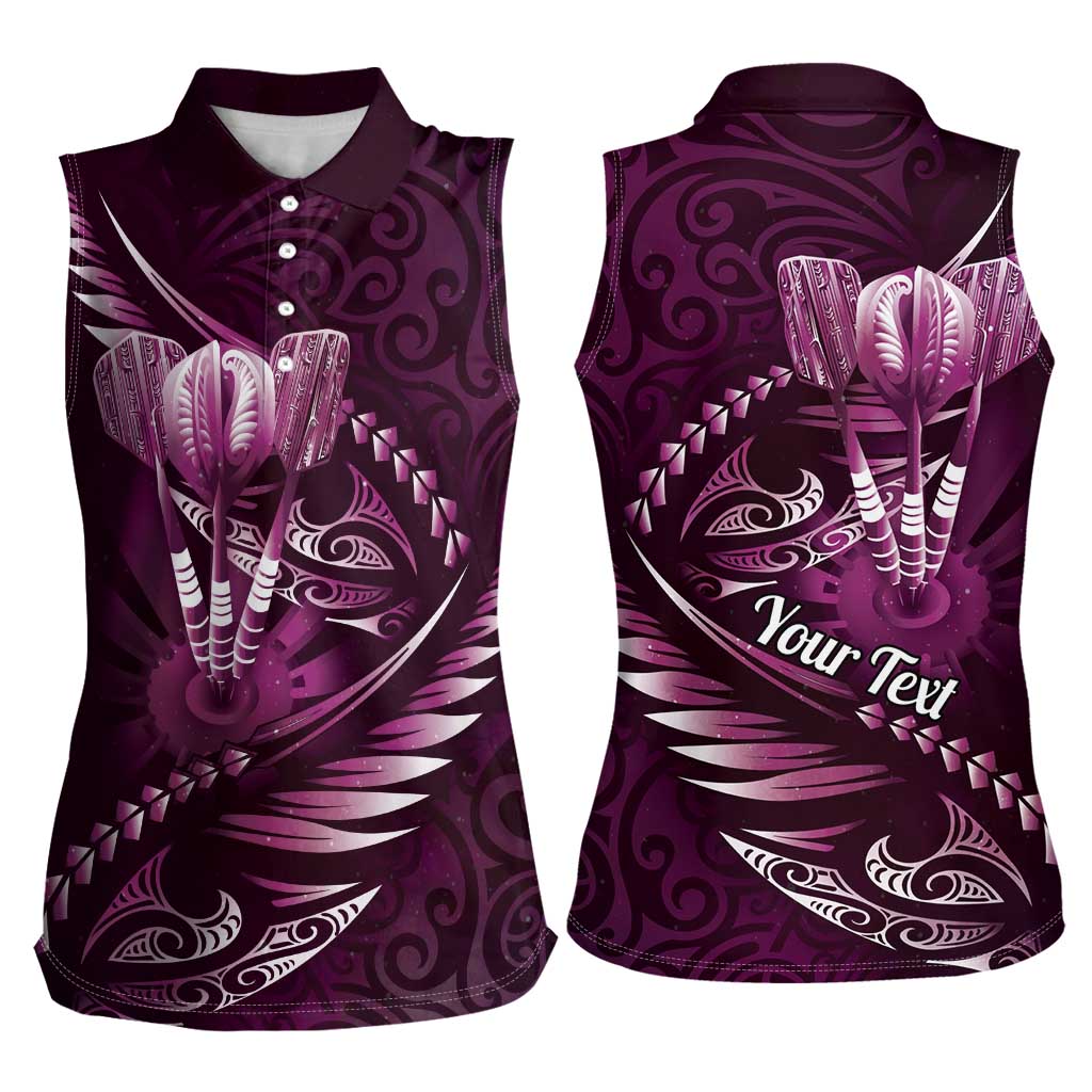 Personalised All Pink New Zealand Darts Women Sleeveless Polo Shirt Aoteroa Fern Maori Galaxy Style
