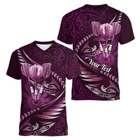 Personalised All Pink New Zealand Darts Women V-Neck T-Shirt Aoteroa Fern Maori Galaxy Style