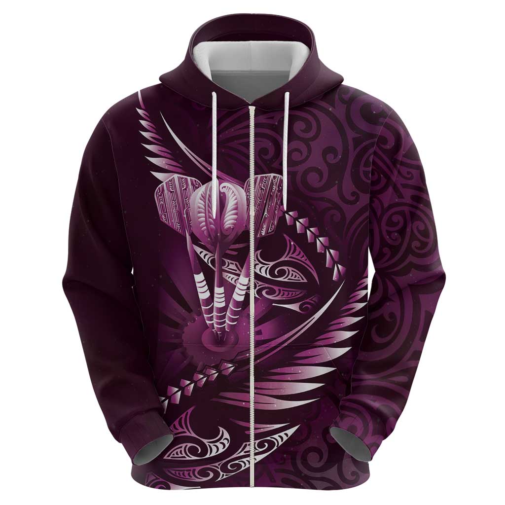 Personalised All Pink New Zealand Darts Zip Hoodie Aoteroa Fern Maori Galaxy Style