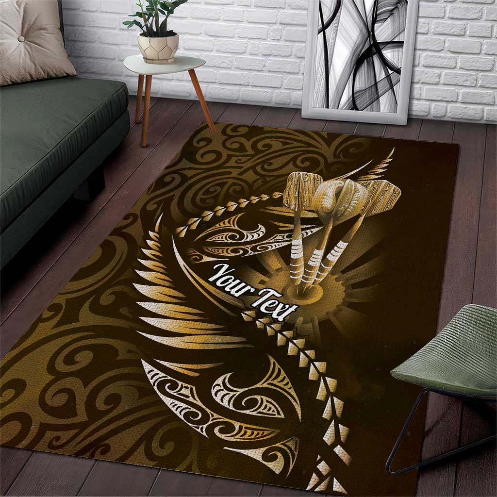 Personalised All Gold New Zealand Darts Area Rug Aoteroa Fern Maori Galaxy Style