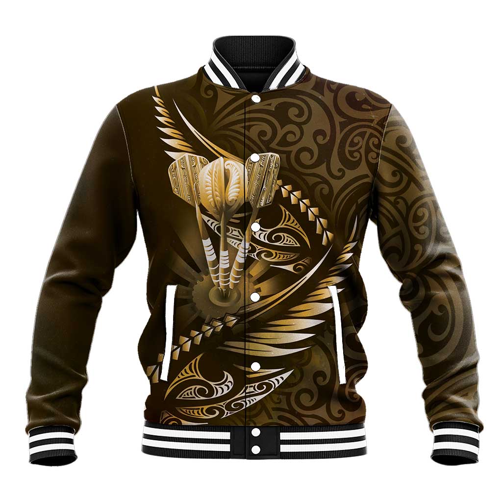 Personalised All Gold New Zealand Darts Baseball Jacket Aoteroa Fern Maori Galaxy Style