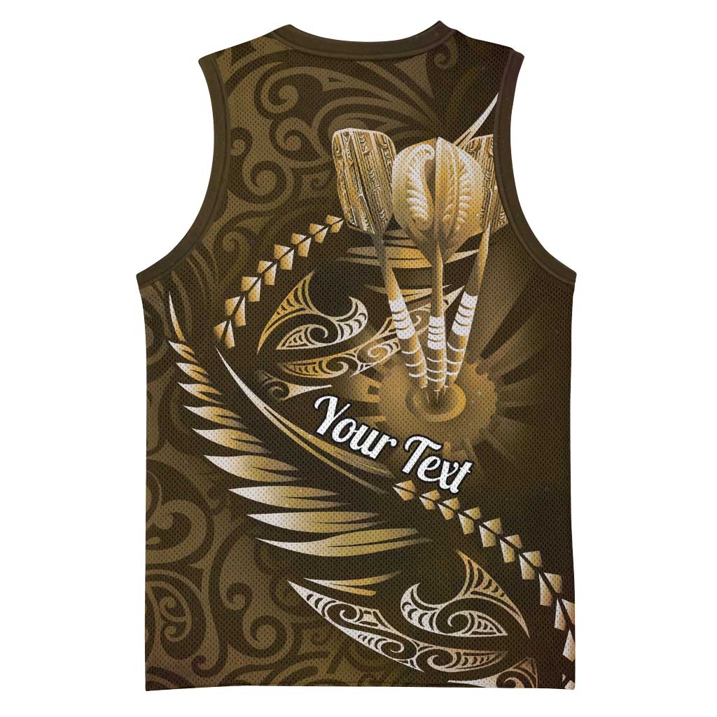 Personalised All Gold New Zealand Darts Basketball Jersey Aoteroa Fern Maori Galaxy Style - Polynesian Pride