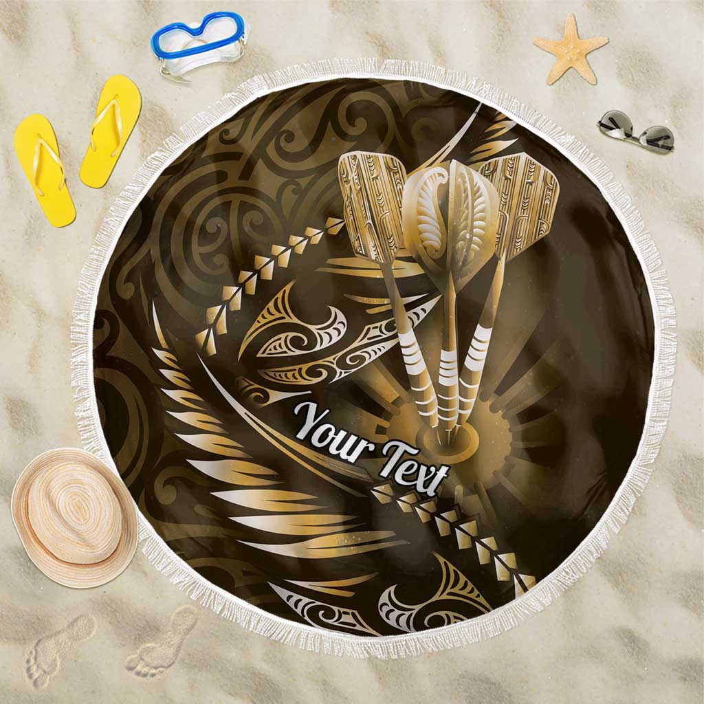 Personalised All Gold New Zealand Darts Beach Blanket Aoteroa Fern Maori Galaxy Style