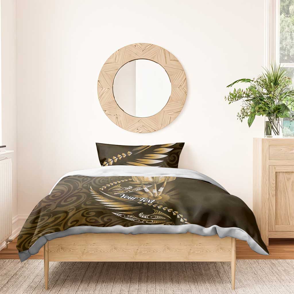 Personalised All Gold New Zealand Darts Bedding Set Aoteroa Fern Maori Galaxy Style
