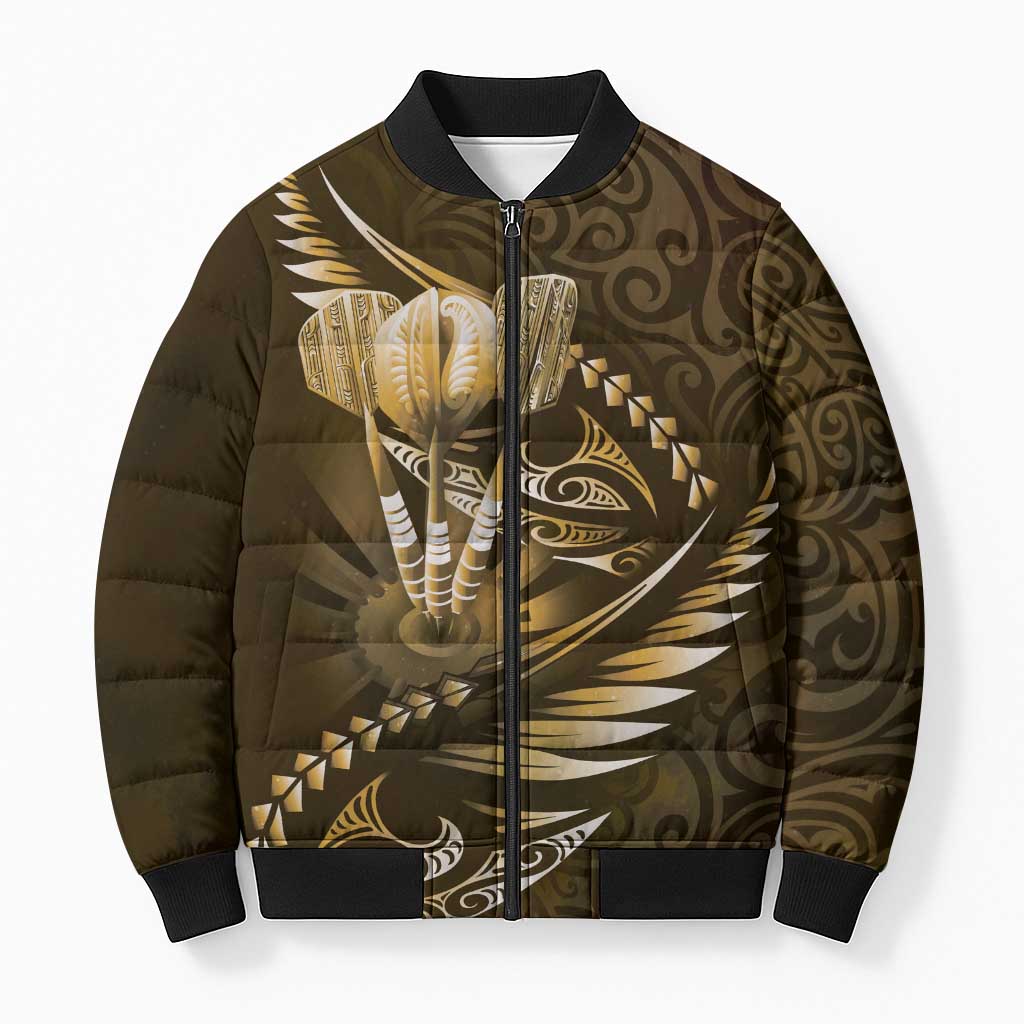 Personalised All Gold New Zealand Darts Bomber Puffer Jacket Aoteroa Fern Maori Galaxy Style - Polynesian Pride