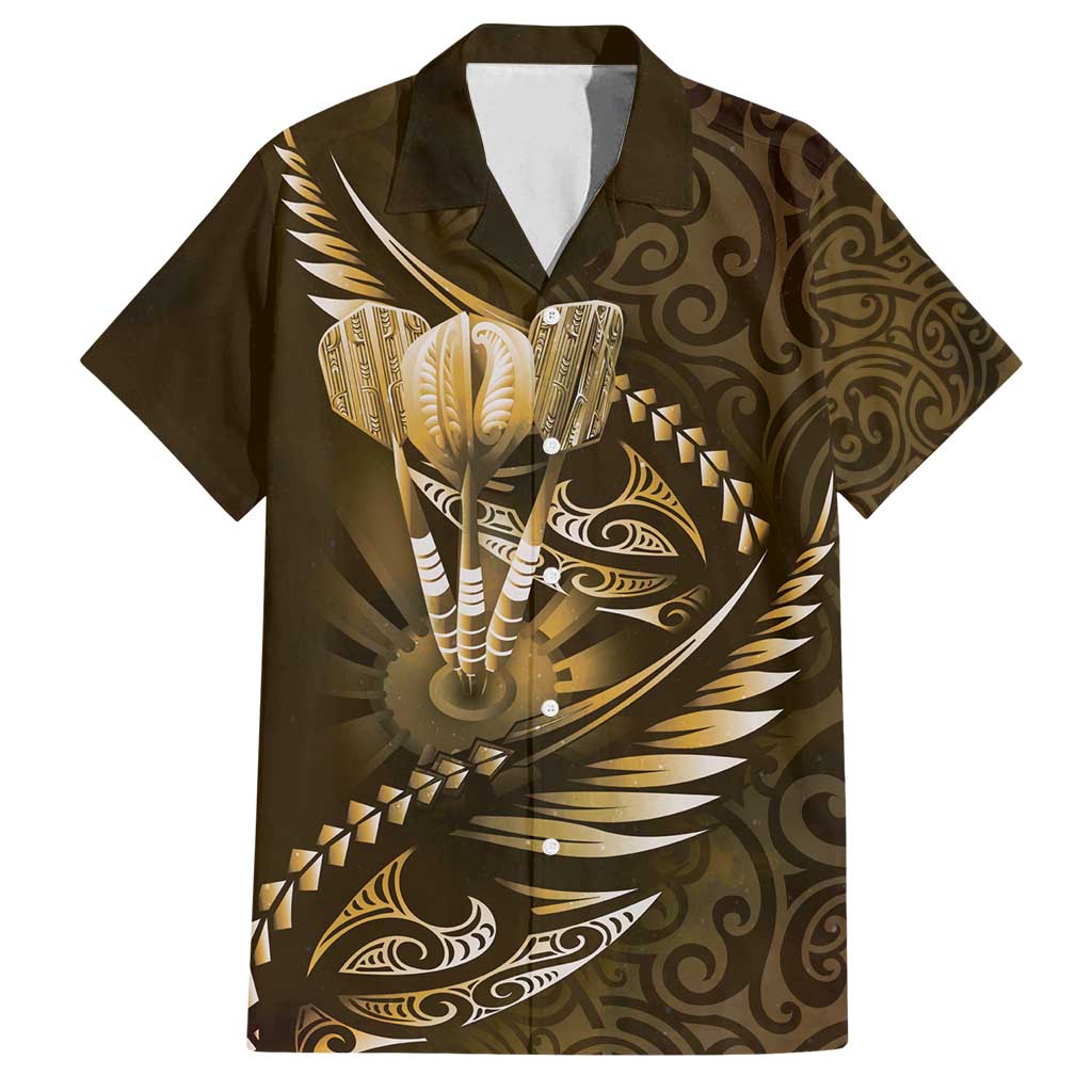 Personalised All Gold New Zealand Darts Family Matching Off Shoulder Maxi Dress and Hawaiian Shirt Aoteroa Fern Maori Galaxy Style