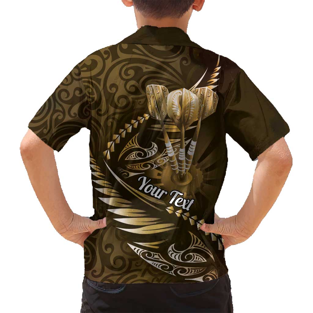Personalised All Gold New Zealand Darts Family Matching Puletasi and Hawaiian Shirt Aoteroa Fern Maori Galaxy Style