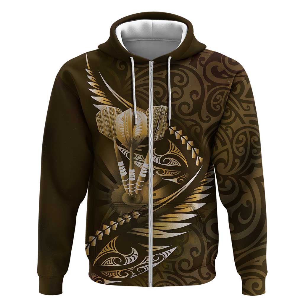 Personalised All Gold New Zealand Darts Hoodie Aoteroa Fern Maori Galaxy Style