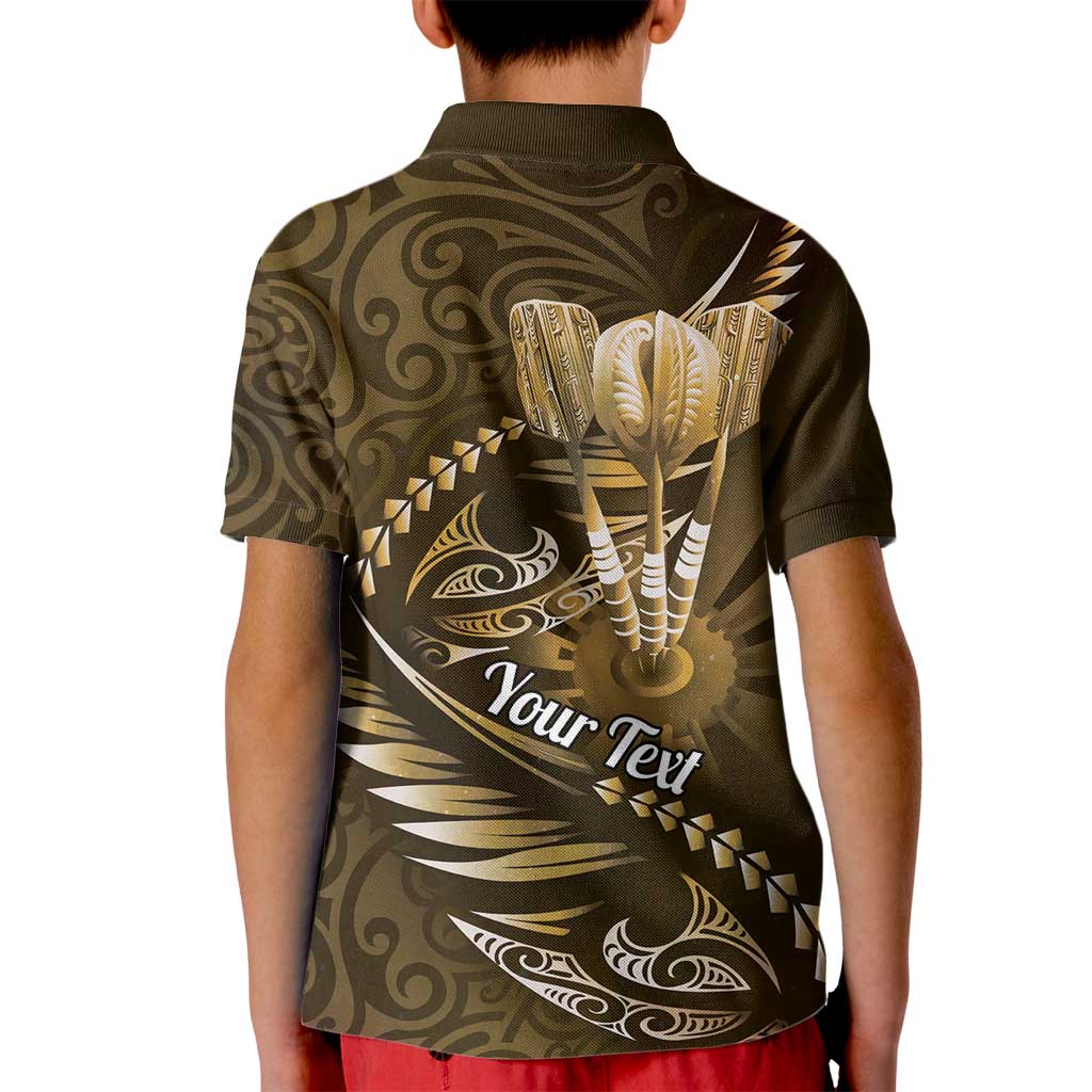 Personalised All Gold New Zealand Darts Kid Polo Shirt Aoteroa Fern Maori Galaxy Style