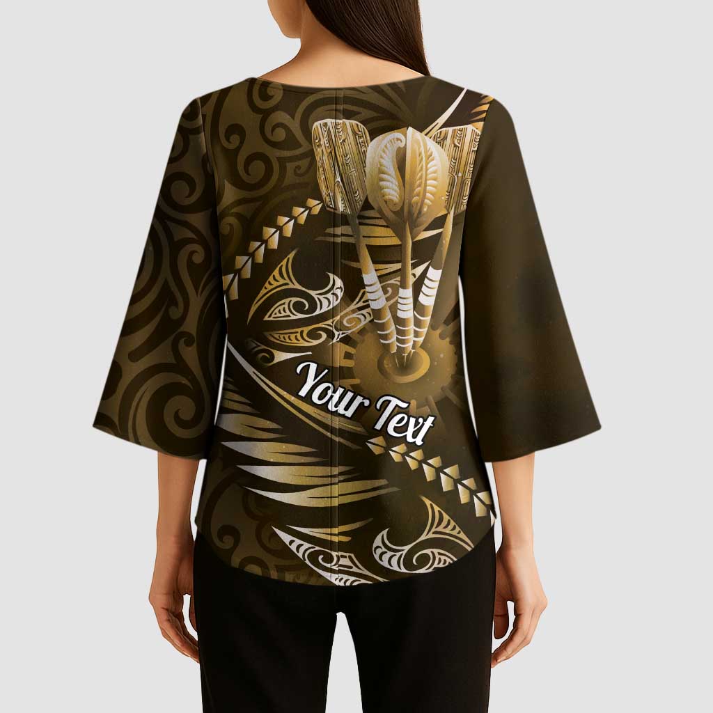 Personalised All Gold New Zealand Darts Kimono Sleeve Blouse Aoteroa Fern Maori Galaxy Style - Polynesian Pride