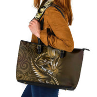 Personalised All Gold New Zealand Darts Leather Tote Bag Aoteroa Fern Maori Galaxy Style