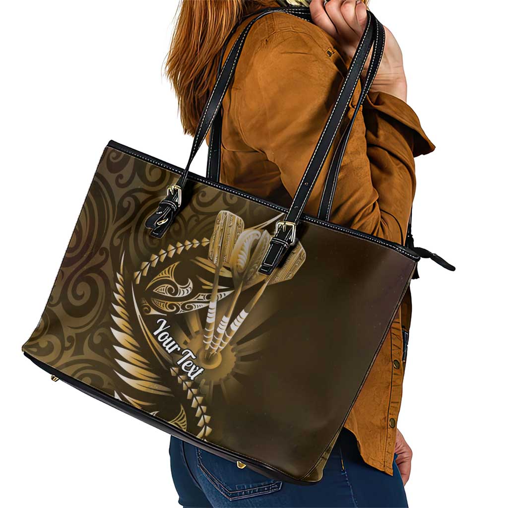 Personalised All Gold New Zealand Darts Leather Tote Bag Aoteroa Fern Maori Galaxy Style