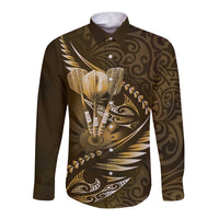 Personalised All Gold New Zealand Darts Long Sleeve Button Shirt Aoteroa Fern Maori Galaxy Style