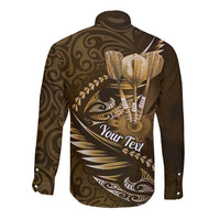 Personalised All Gold New Zealand Darts Long Sleeve Button Shirt Aoteroa Fern Maori Galaxy Style
