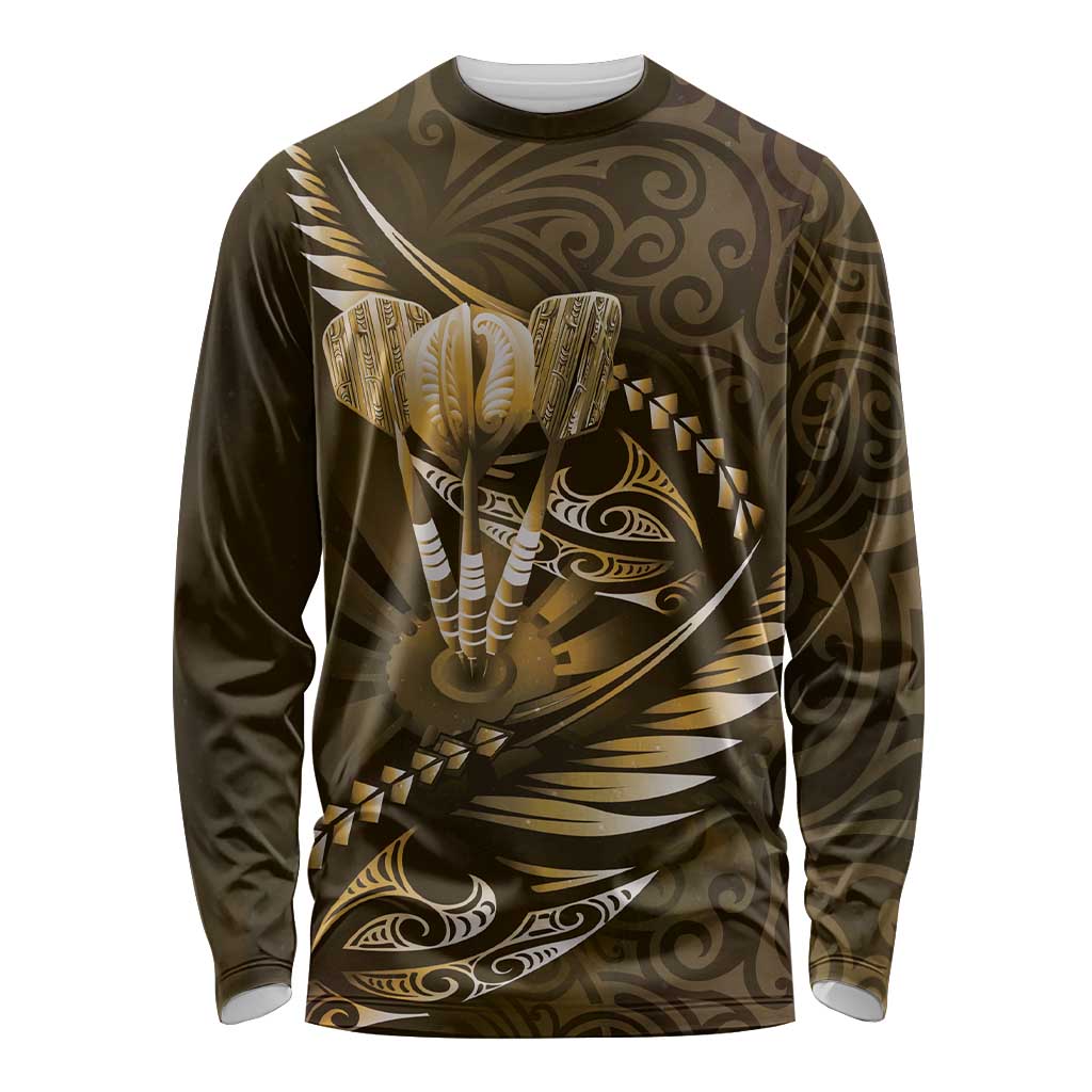 Personalised All Gold New Zealand Darts Long Sleeve Shirt Aoteroa Fern Maori Galaxy Style