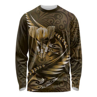 Personalised All Gold New Zealand Darts Long Sleeve Shirt Aoteroa Fern Maori Galaxy Style