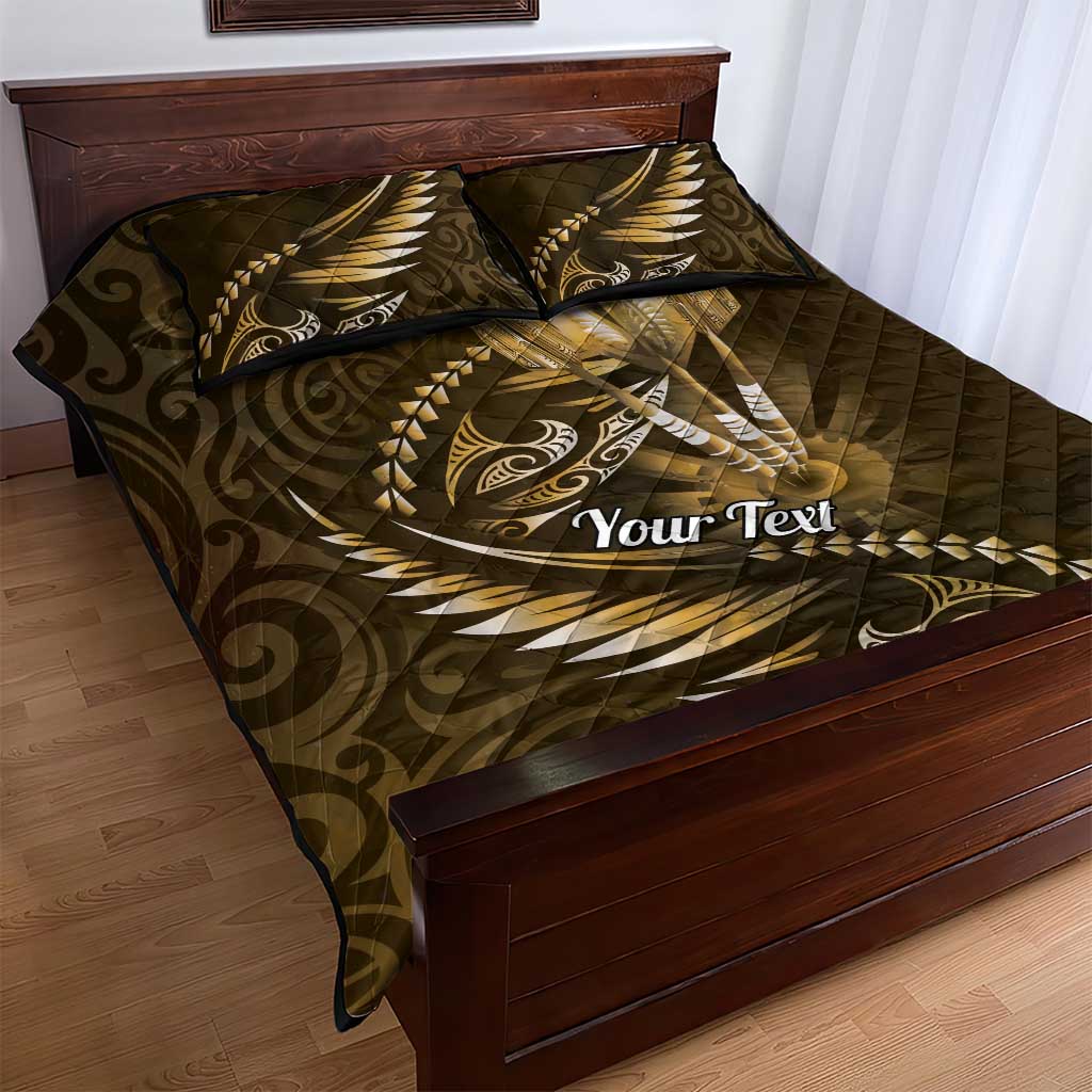Personalised All Gold New Zealand Darts Quilt Bed Set Aoteroa Fern Maori Galaxy Style