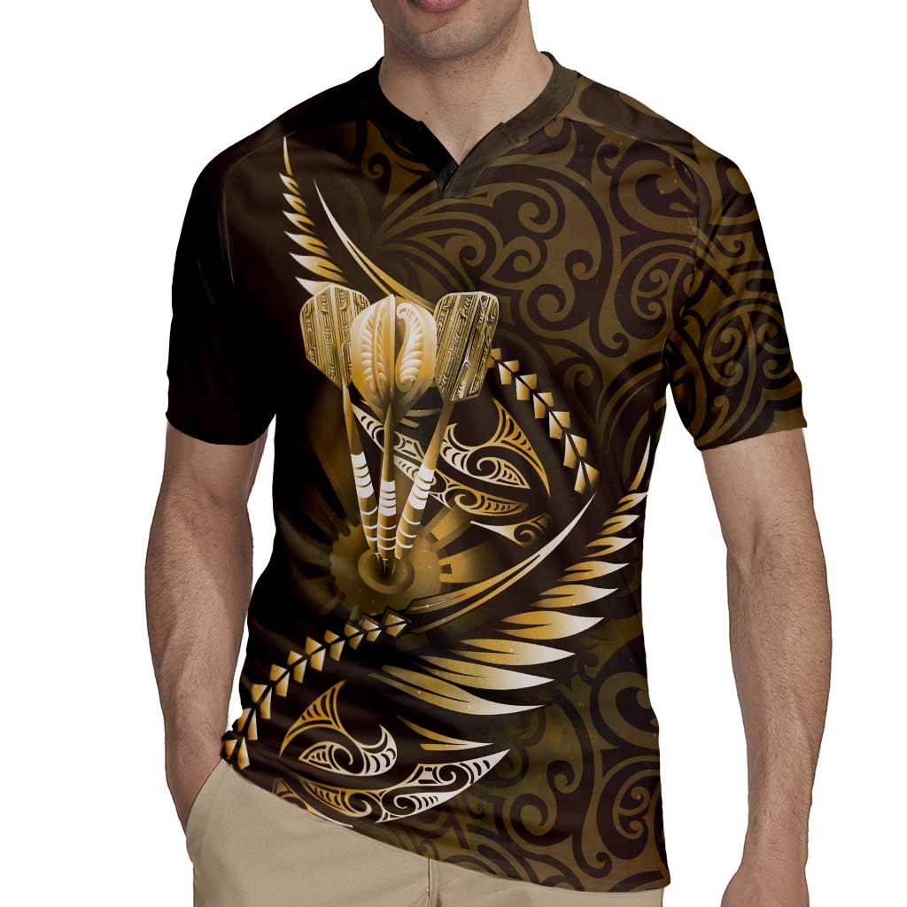 Personalised All Gold New Zealand Darts Rugby Jersey Aoteroa Fern Maori Galaxy Style