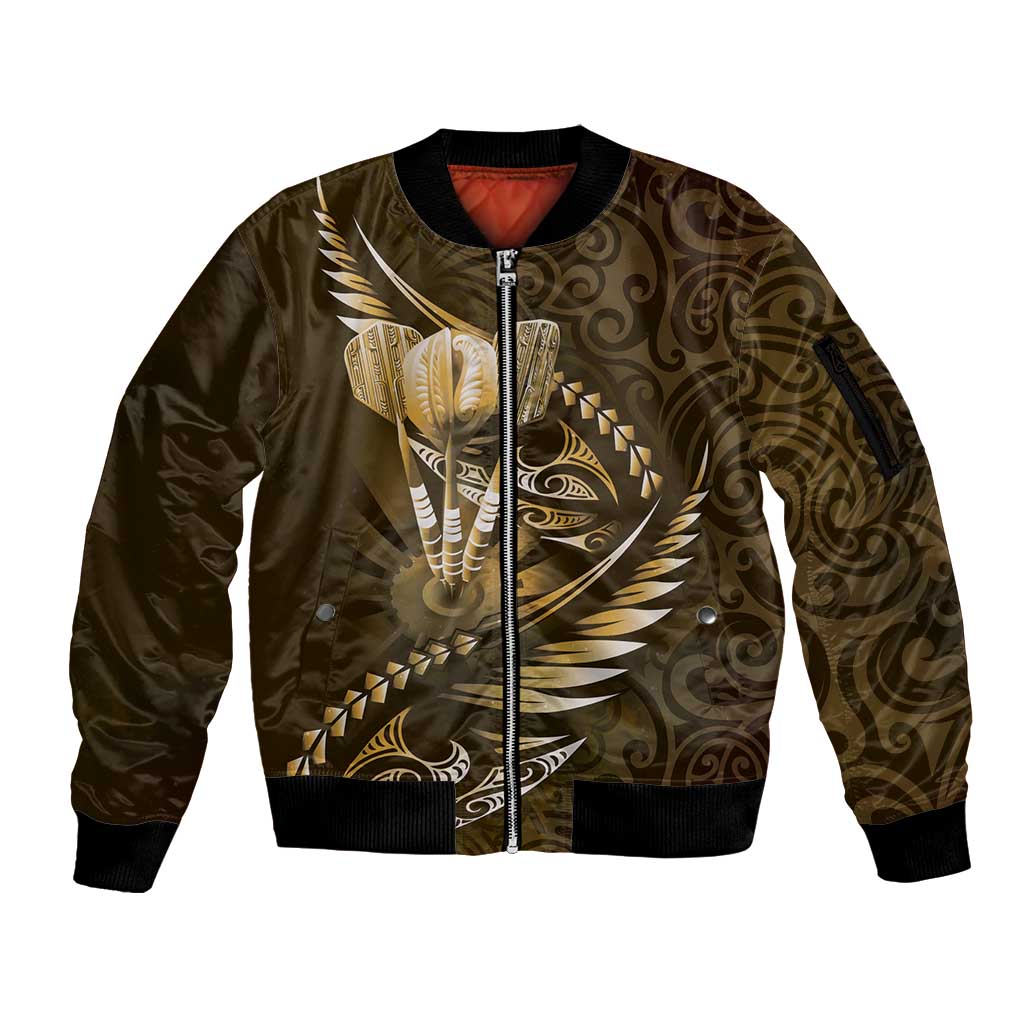 Personalised All Gold New Zealand Darts Sleeve Zip Bomber Jacket Aoteroa Fern Maori Galaxy Style