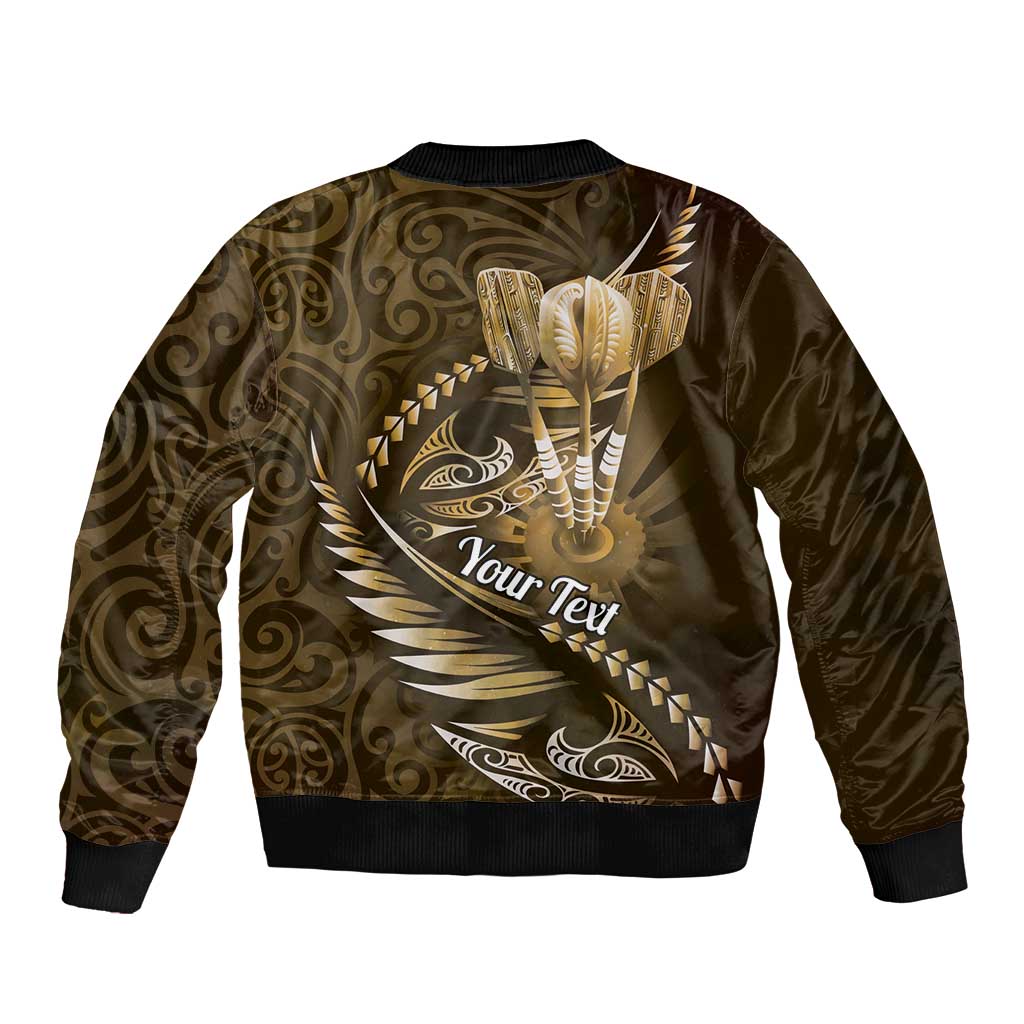 Personalised All Gold New Zealand Darts Sleeve Zip Bomber Jacket Aoteroa Fern Maori Galaxy Style