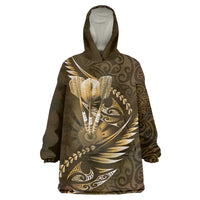 Personalised All Gold New Zealand Darts Wearable Blanket Hoodie Aoteroa Fern Maori Galaxy Style