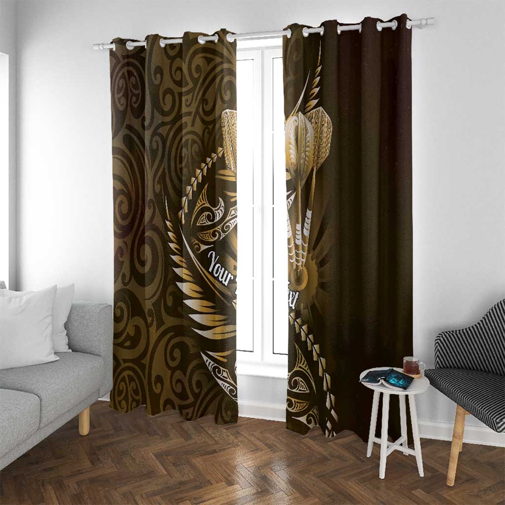 Personalised All Gold New Zealand Darts Window Curtain Aoteroa Fern Maori Galaxy Style