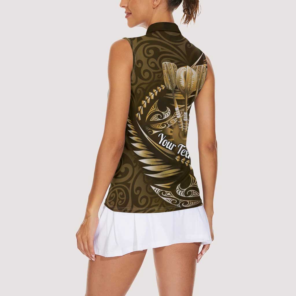 Personalised All Gold New Zealand Darts Women Sleeveless Polo Shirt Aoteroa Fern Maori Galaxy Style