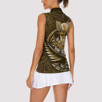 Personalised All Gold New Zealand Darts Women Sleeveless Polo Shirt Aoteroa Fern Maori Galaxy Style
