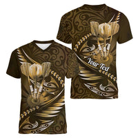 Personalised All Gold New Zealand Darts Women V-Neck T-Shirt Aoteroa Fern Maori Galaxy Style