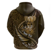 Personalised All Gold New Zealand Darts Zip Hoodie Aoteroa Fern Maori Galaxy Style