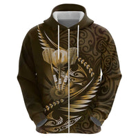 Personalised All Gold New Zealand Darts Zip Hoodie Aoteroa Fern Maori Galaxy Style