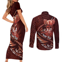 Personalised All Red New Zealand Darts Couples Matching Short Sleeve Bodycon Dress and Long Sleeve Button Shirt Aoteroa Fern Maori Galaxy Style
