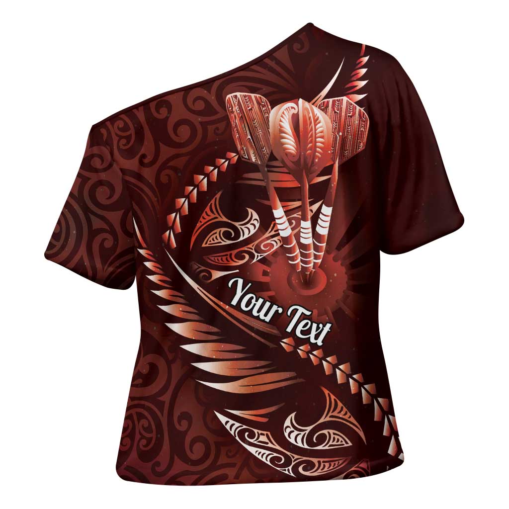 Personalised All Red New Zealand Darts Cross Shoulder Shirt Aoteroa Fern Maori Galaxy Style - Polynesian Pride