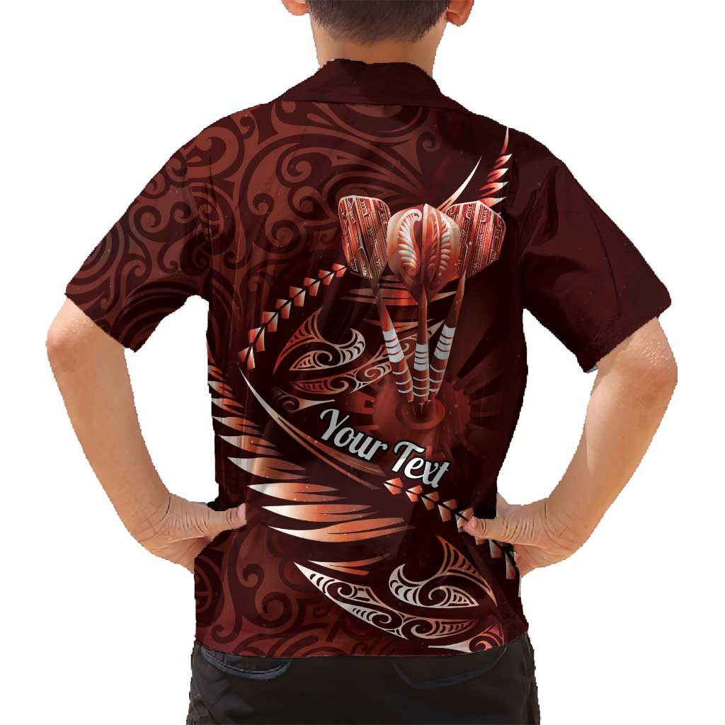 Personalised All Red New Zealand Darts Family Matching Long Sleeve Bodycon Dress and Hawaiian Shirt Aoteroa Fern Maori Galaxy Style