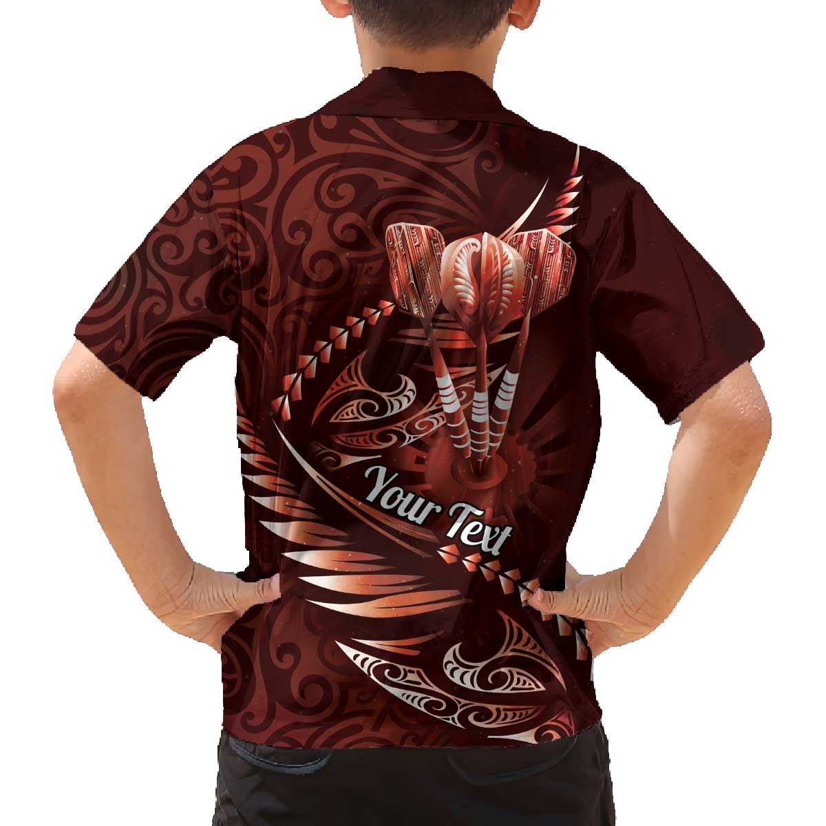 Personalised All Red New Zealand Darts Family Matching Off The Shoulder Long Sleeve Dress and Hawaiian Shirt Aoteroa Fern Maori Galaxy Style