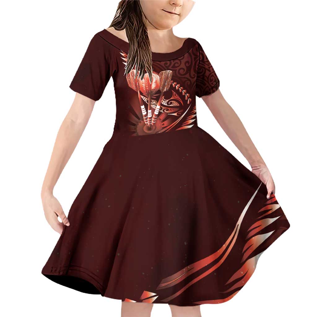 Personalised All Red New Zealand Darts Family Matching Off Shoulder Short Dress and Hawaiian Shirt Aoteroa Fern Maori Galaxy Style