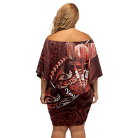 Personalised All Red New Zealand Darts Family Matching Off Shoulder Short Dress and Hawaiian Shirt Aoteroa Fern Maori Galaxy Style