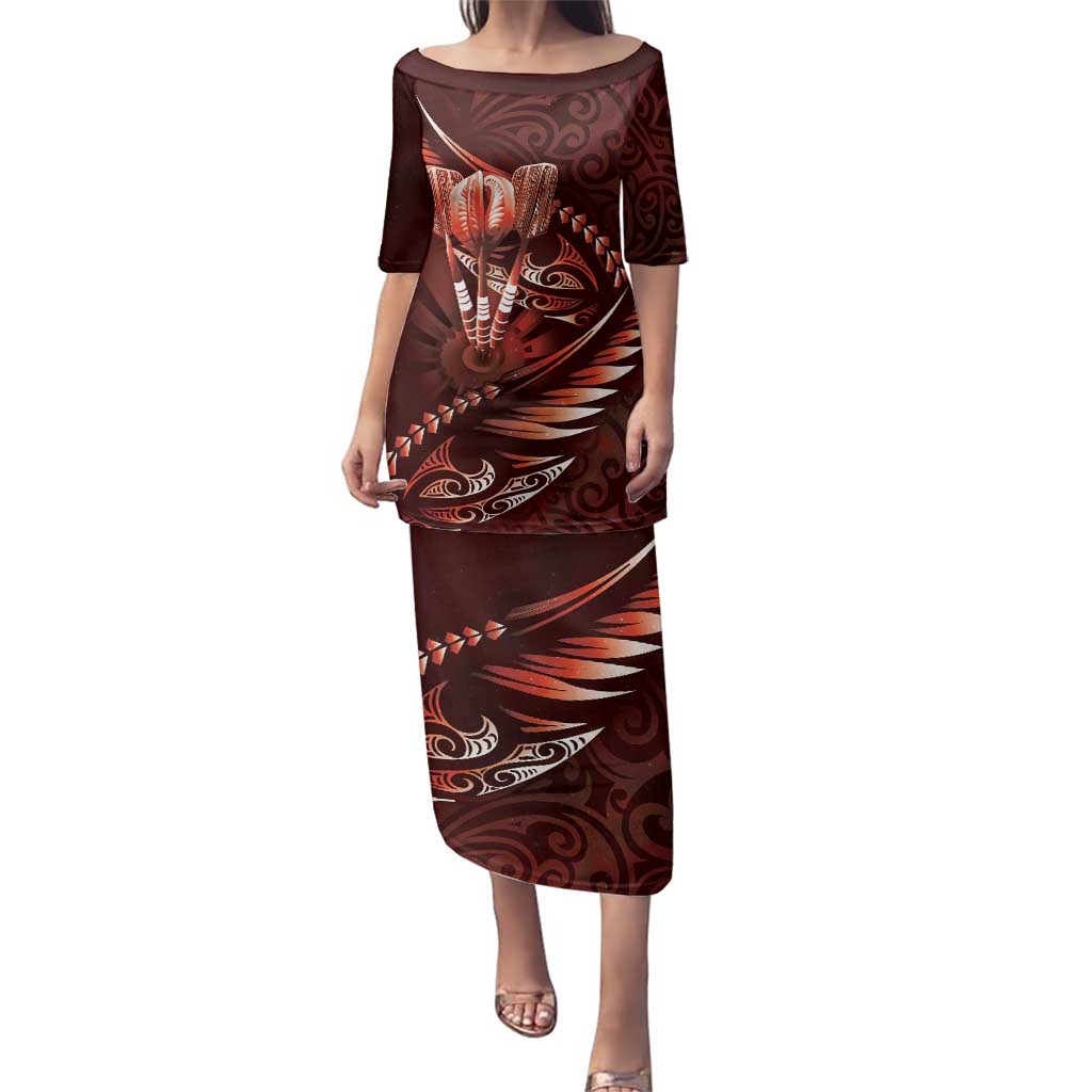 Personalised All Red New Zealand Darts Family Matching Puletasi and Hawaiian Shirt Aoteroa Fern Maori Galaxy Style