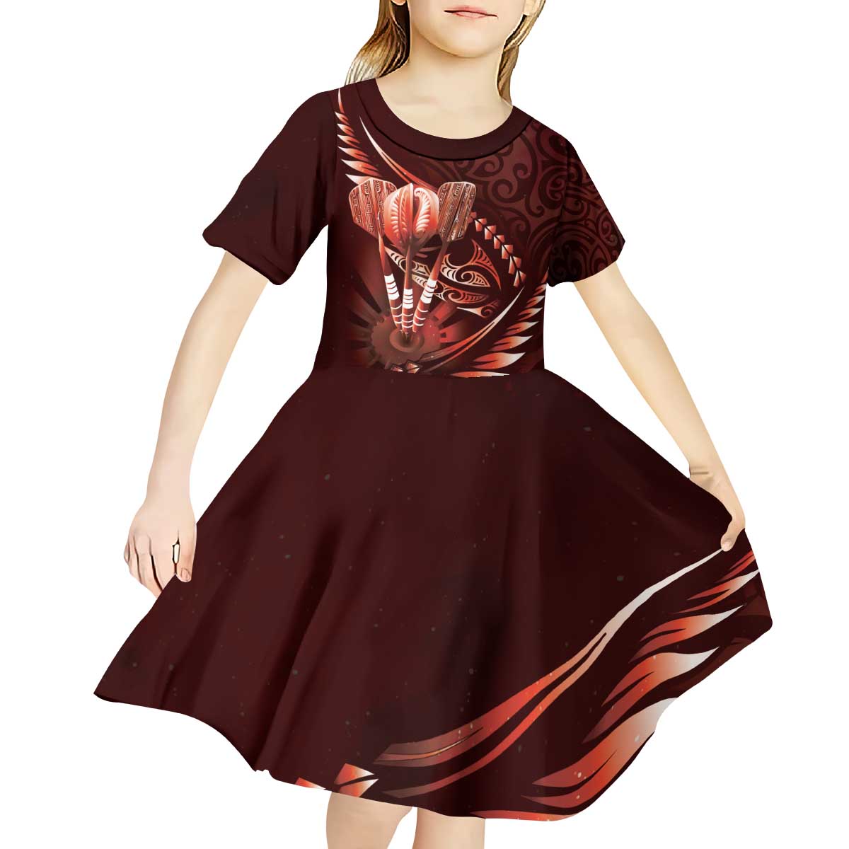 Personalised All Red New Zealand Darts Kid Short Sleeve Dress Aoteroa Fern Maori Galaxy Style