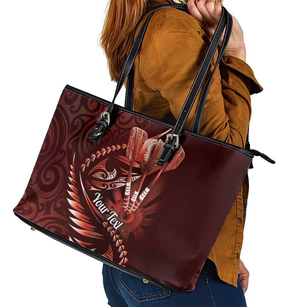 Personalised All Red New Zealand Darts Leather Tote Bag Aoteroa Fern Maori Galaxy Style