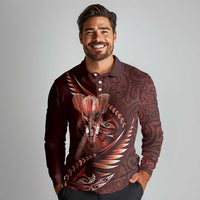 Personalised All Red New Zealand Darts Long Sleeve Polo Shirt Aoteroa Fern Maori Galaxy Style